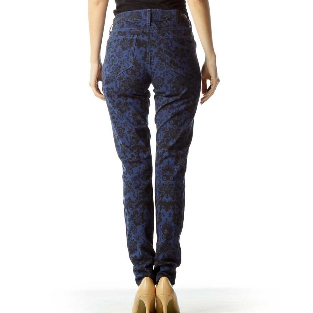 Paige Navy Black Floral Skinny Jeans - Picture 3 of 3